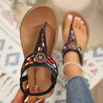 Fashion Mix Color Bohemian Sandals for Women 2025 New Clip-Toe Flat Heels Gladiator Shoes Woman Pu Leather Non-Slip Sandals