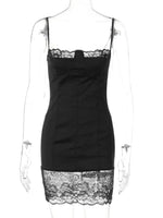 FDYOUI Women's Lace Patchwork White Wedding Party Dresses Sexy Spaghetti Strap Backless Skinny Mini Evening Prom Dress Clubwear