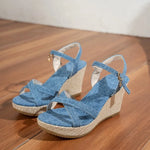 Summer Slope Heel Buckle Open Toe Wedge Ultra High Heel Women's Sandals 2026Fashion One Line Buckle Sandals Women ShoesHeels