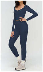 2 Pieces Sportswear Women Yoga Set Gym Clothes Fitness Set Outfit Outdoor Long-Sleeved Shirt Tracksuits Sports Bra Gym Leggings