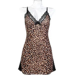 Women's Sexy Sleepwear Summer Leopard Printed Nighties Nightgowns Underwear Pajamas V-neck Lace Slim Mini Dress