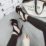 Summer New Pattern Europe and America Fashion Black Sexy Fine Heel Waterproof Fish Mouth High-heeled Women Sandals Size 34-43