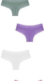 3Pcs Sexy Women Cotton Brazilian Pants Lace Brazilian Briefs Low Waist Floral Solid Color G-string Breathable Soft Lingerie