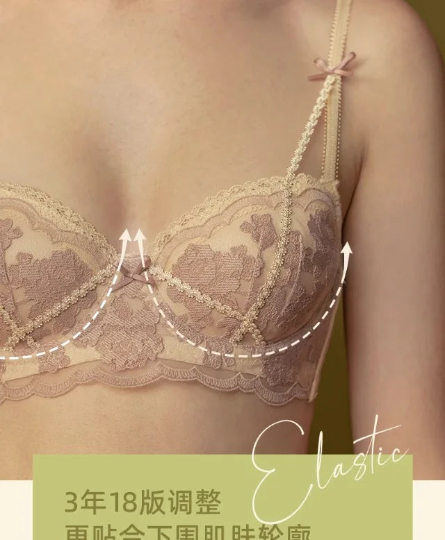 Antique French Lace Underwire Bra | Retro Petite Deep V Plunge Set | Summer Non-Padded Lingerie | Sexy Bridal Push Up Effect