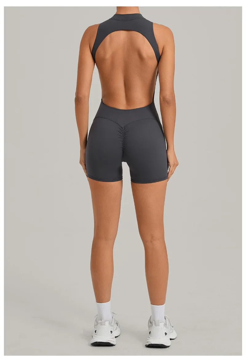 Women's Seamless Yoga Jumpsuits Sports Running Fitness Backless Sleeveless Hip-lifting One-piece Workout Gym Shorts Bodysuits