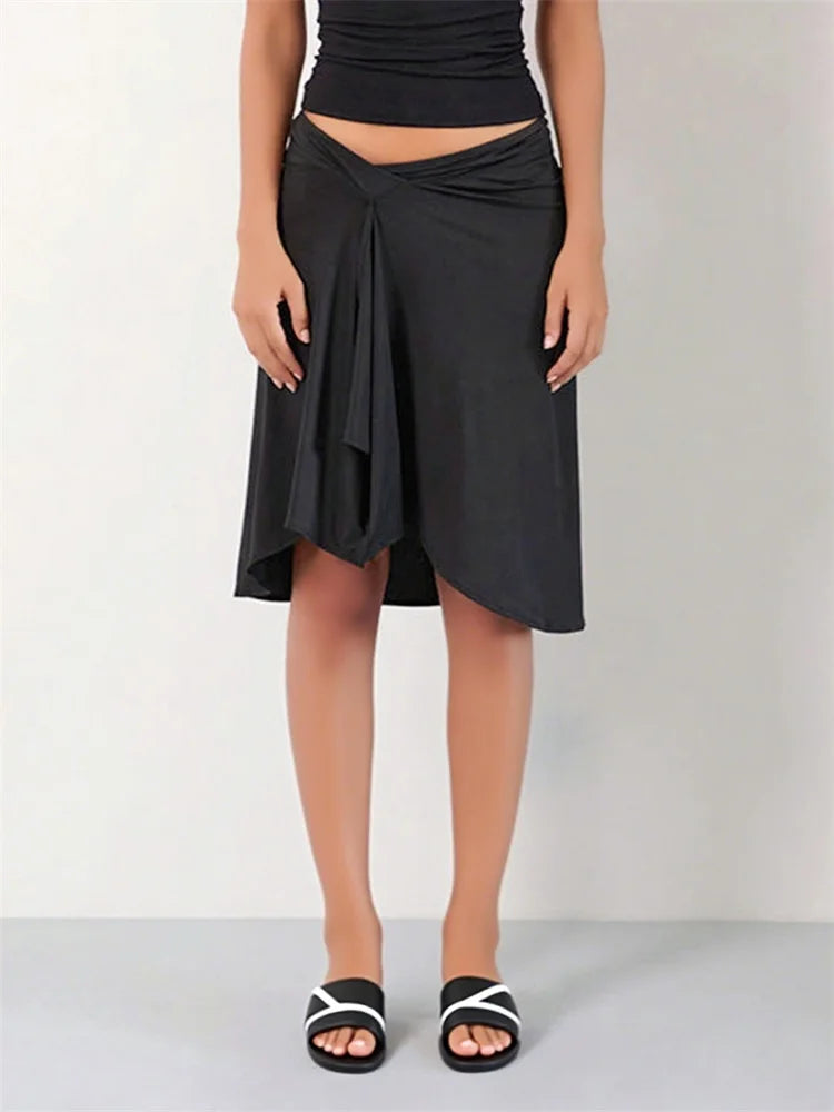 Summer Solid/Stripe/Plaid Midi Skirts for Women Casual Elegant A-Line Skirt for Beach Vacation Streetwear