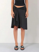 Summer Solid/Stripe/Plaid Midi Skirts for Women Casual Elegant A-Line Skirt for Beach Vacation Streetwear