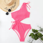 One Shoulder Women's Swimsuit One Piece Cut Out Sexy Swimwear Women 2022 Textured Monokini Solid Bathing Suit Beach Wear Purple