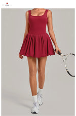 Nake Fake Two-piece Tennis Dresses Women's Anti Glare Pleated Fluffy Skirt Bulit-in Pocket Shorts Outwear Gym Fitness Golf Dress