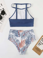 Sexy Light Purple High Waist Bikini 2024 Woman High Neck Swimsuit Female Two Pieces Swimwear Women Print Beach Wear Bathing Suit
