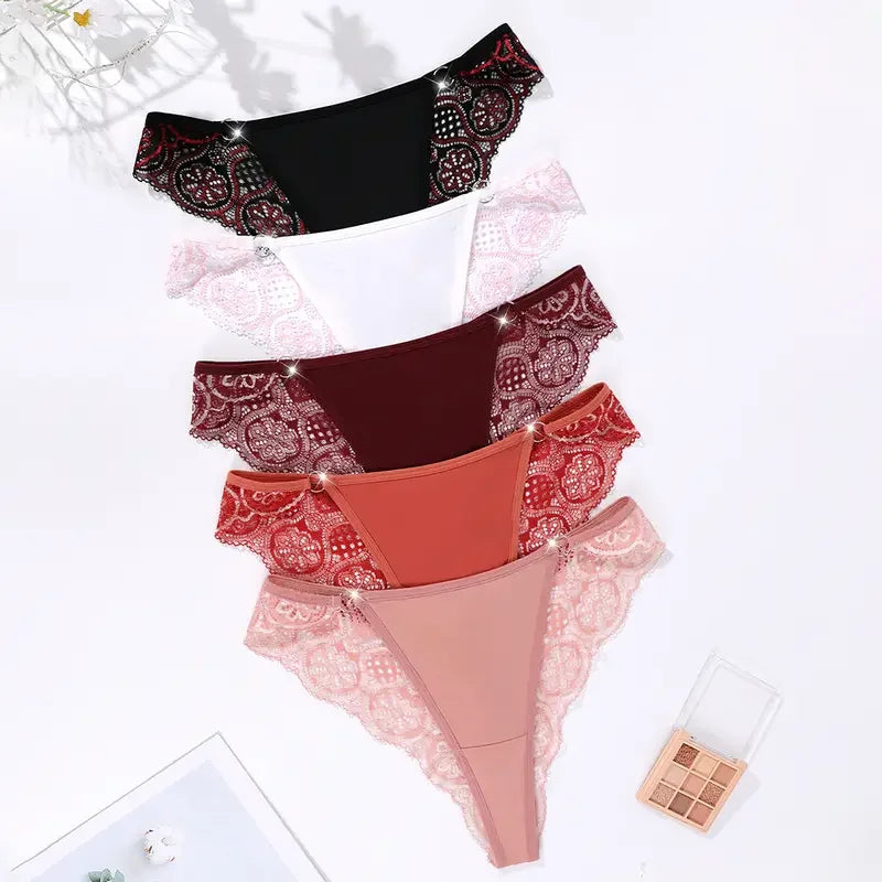 5pcs/Set Low Waist Multi-color Sexy Lace Women's Panties Floral Elegant Sexy Lingerie Breathable Comfort Lady Briefs Underwear