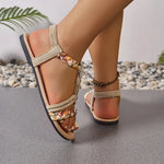 Women's fashionable round toe bohemian style one foot elastic band casual versatile flat sandals