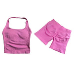 Yoga Sets Women Gym Clothes Longline Strappy Top High Waist Shorts Activewear 2 Piece Set Fitness Suit Running Workout Suits