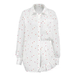 Women's Heart Print 2 Piece Lounge Wear Outfits Sleeve Lapel Neck Button Down Tops and Elastic Waist Shorts Pajamas 2026 New