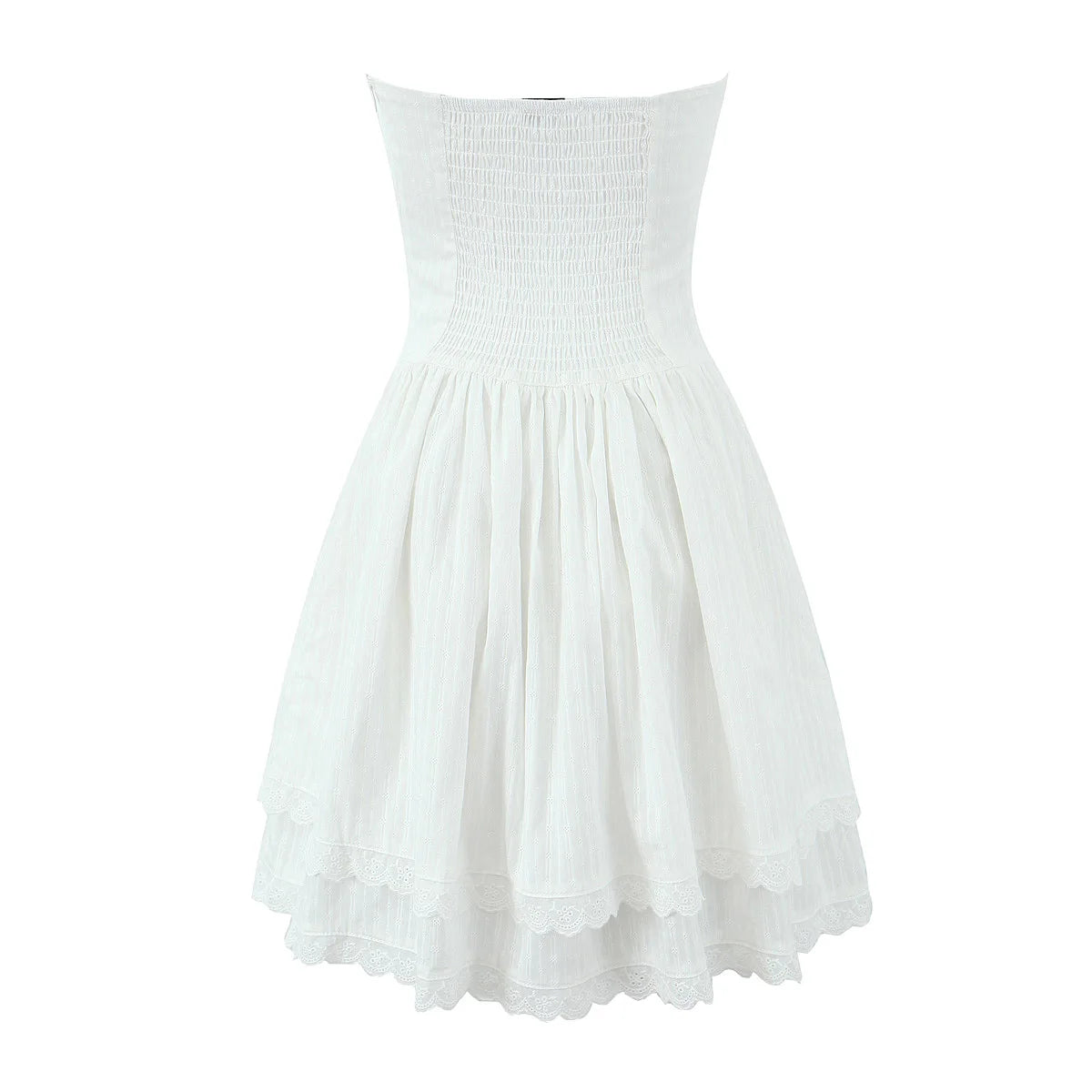 White Lace Dress Women Strapless Sleeveless Short Summer Dress Corset Cotton Mini Beach Casual Vestidos Party Dress 2025
