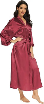 Women's Satin Robe Belted Elegant Solid Color Silky Comfort Bathrobe Loungewear