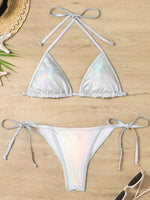 Shiny Swimwear Women Halter Bathers Bling Sequin Bikini Set Cut Out Push Up Padded Bathing Suit Thong Swimwear Glitter Biquini