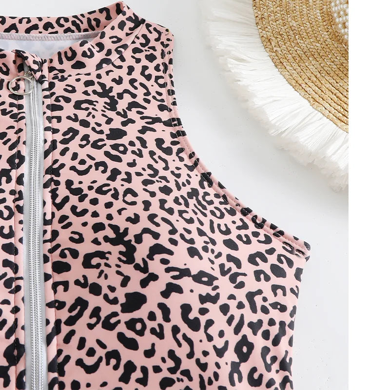 Zebra Print One Piece Swimsuit Woman High Neck Bodysuit Zipper Swimwear Beach Wear Leopard 2024 Bathing Suits Holiday Summer