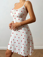 Women’s Heart Print Nightdress Sexy Spaghetti Strap Pajama Dress Sleeveless Lace-Up Cute Slim Fit Sleepwear