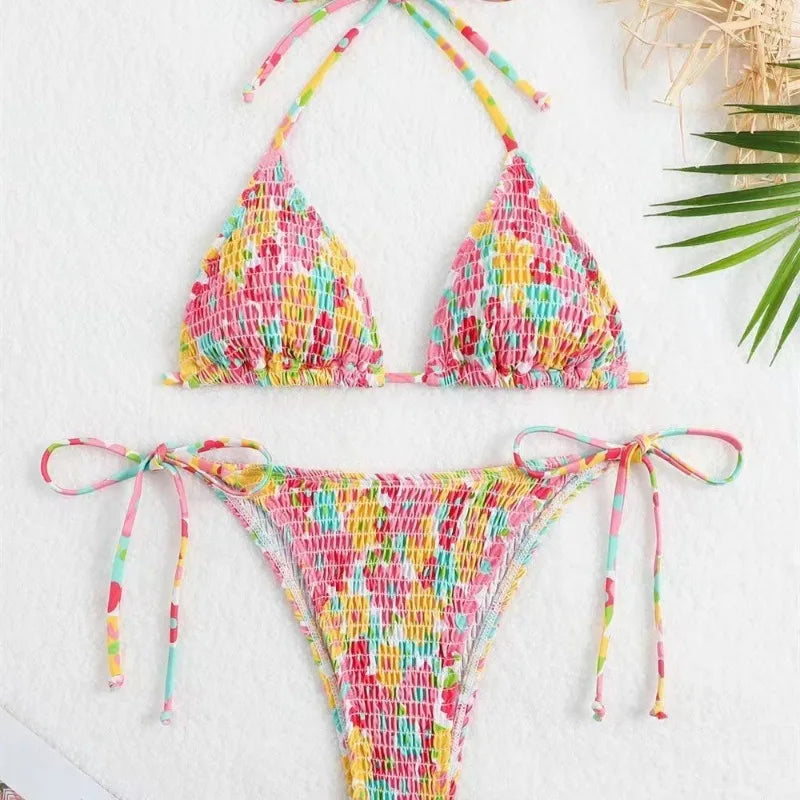 sexy floral print halter bikinis sets biquini high waist thong swimsuit Swimwear Biquini conjunto de bikini tankini beachwear