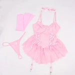 Toucheart Lace Fancy Patchwork Garters Sexy Lingerie Girly Pink Corset Dress Stocking Matching Cute Sexy Uniform Lingerie New