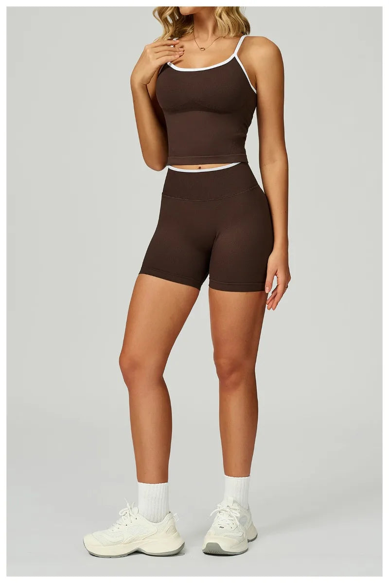 2 Pieces Women's Seamless Yoga Set Fitness Running Sports Set Slim Fit High Waist Beautiful Back Tracksuit