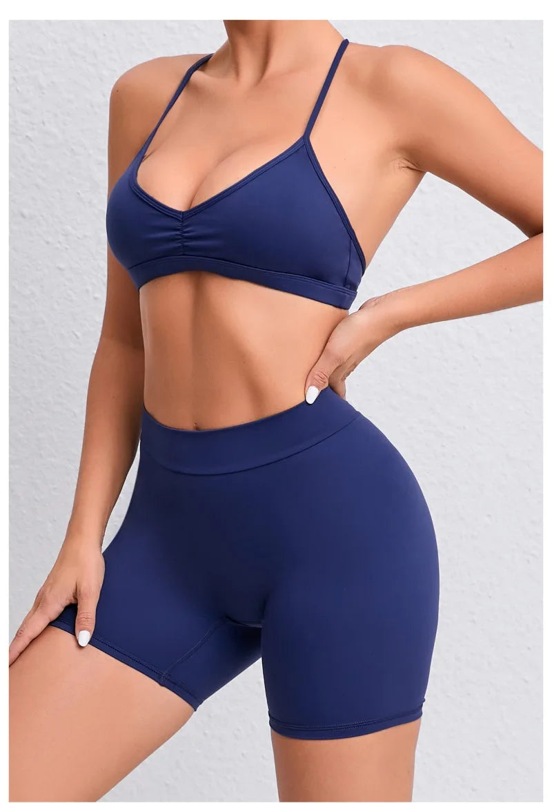 Women's 2-Piece Yoga Sets High Waist Seamless ShortsHip-Lifting & Backless Gym Leggings Quick Dry Workout Fitness Suits