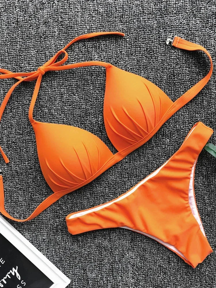 Sexy Halter Push Up Bra Cup Bikini 2025 Women Swimsuit Female Swimwear Two Pieces Bikini set Brazilian Bathing Suit Swim Beach