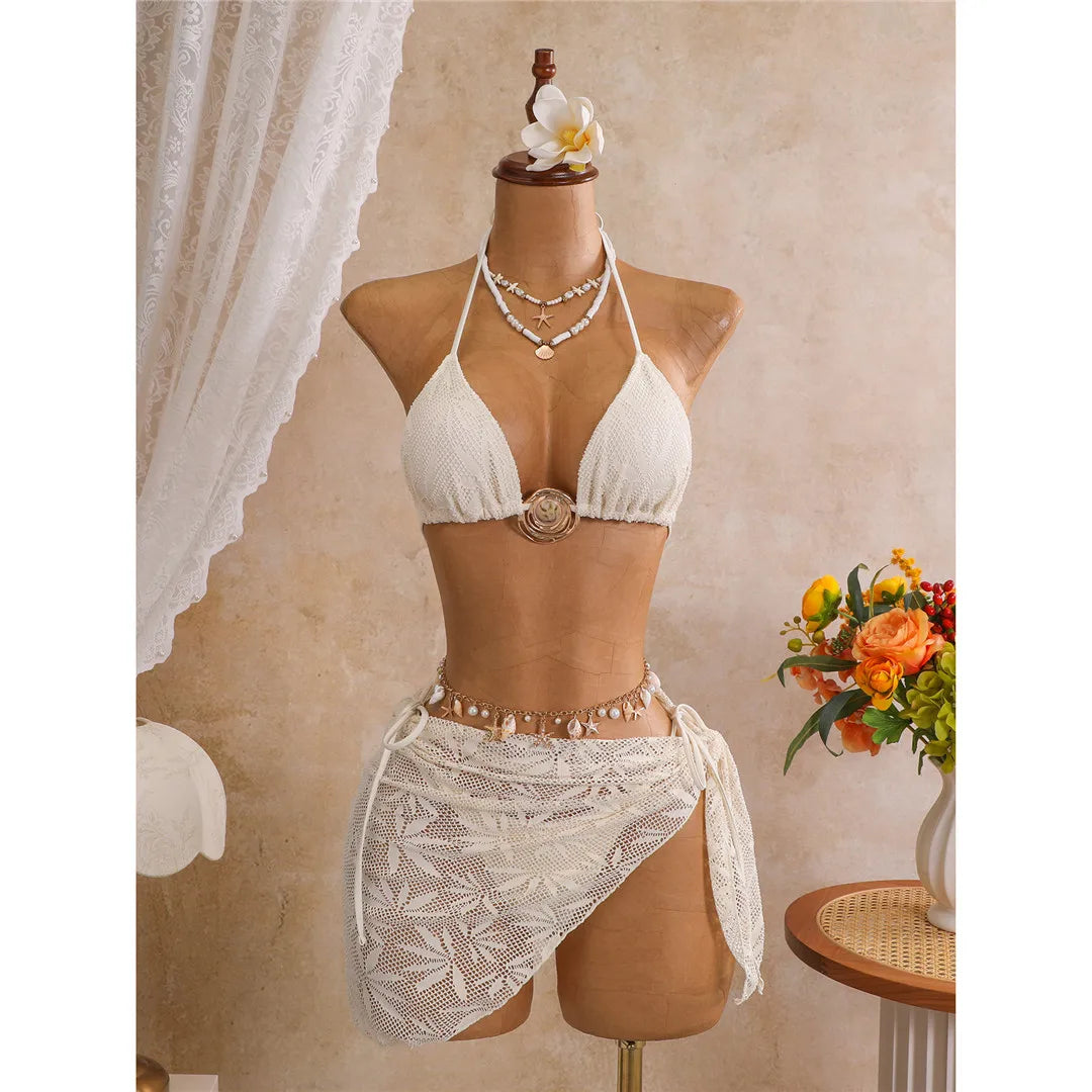 New Leaves Printed Halter Bikini Suit Female Swimsuit Women Swimwear Bather Bathing Suit Swim Three-Pieces Bikini Set