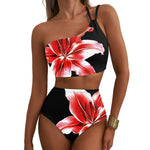 Women Sexy High Waist Split Swimsuit Lace Up Floral Bikini Set Summer Two-piece Beachwear Bathing Suit Thong Biquinis