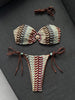Sexy Coffee Striped Micro Bikini 2026 Women Bandeau Metal Shell Push Up Bra Bandage Thong Swimwear Beach Bathing Suit Swimsuit