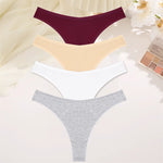 4PCS Women Seamless Thong Cotton Thin Strap Low Waist High Flexibility Panties Sexy Underwear Ladies Briefs T-back Soft Women