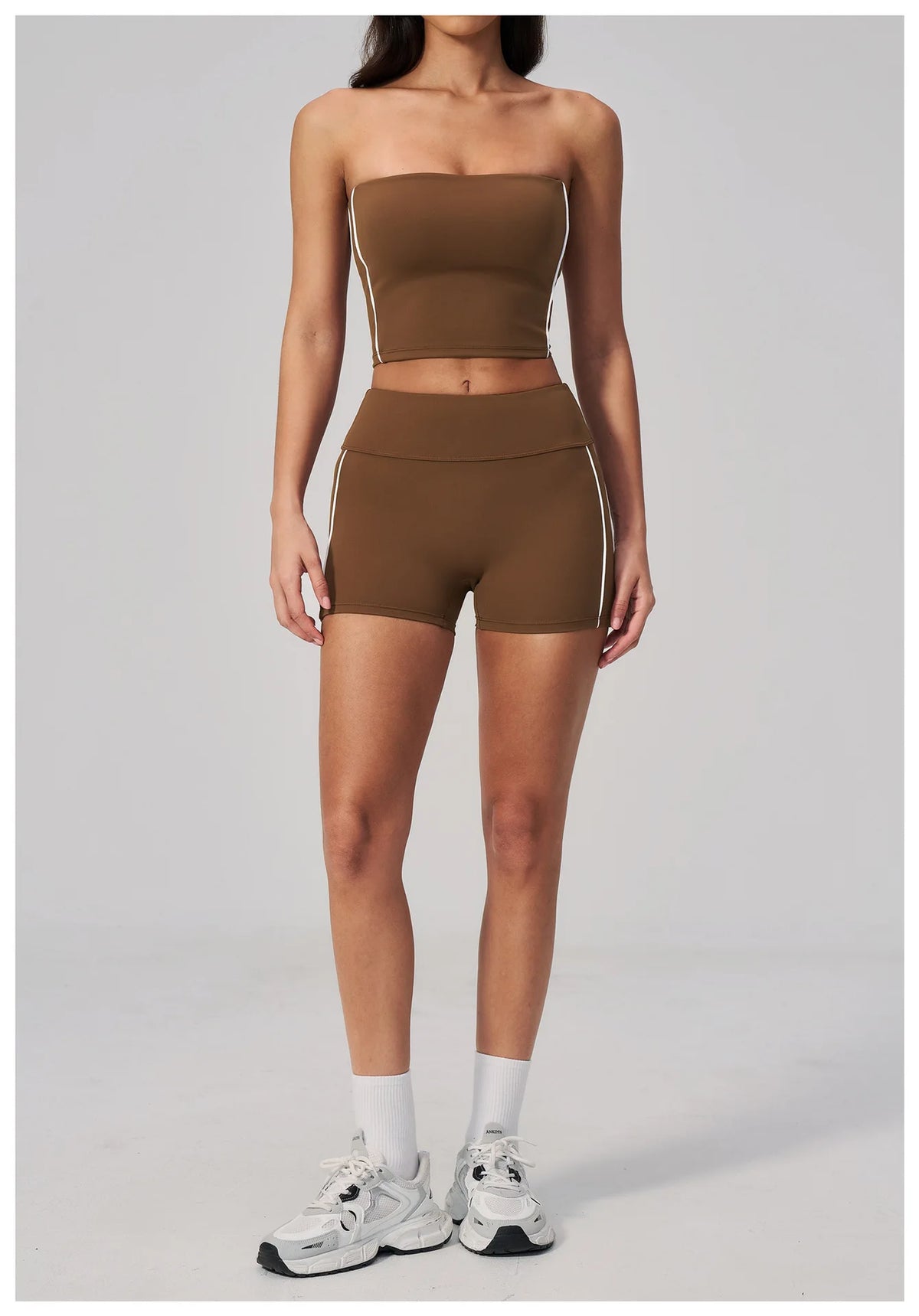 Summer Tight Yoga Suit Women Color Contrast Strapless Slim Sports Tank Top Shorts Fitness Suit Gym Running Workout Tracksuit