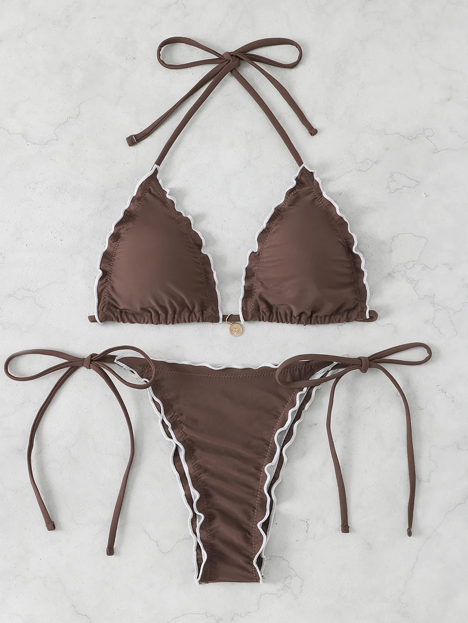Sexy Triangle Micro Bikini 2026 Women Swimsuit Two-pieces Swimwear for Female Beach Wear Lace Up Bikinis Sets Thong Bathing Suit