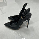 Women White Patent Leather Slingback Pumps Pointed Toe Thin Stiletto High Heels Buckle Strap Dress Shoes for Wedding Party Offic