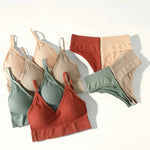 Women Sports Bra And Panties Set Seamless Bra U-Back Crop Top High Rise G-String Panties Thongs Underwear Sexy Lingerie Set