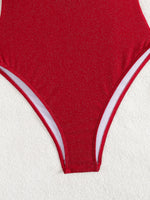 New Red Hollow Out Backless Cross Swimwear Women Sexy Shiny Tummy Control One Piece Swimsuit 2025 Beach Bathing Suits Monokini
