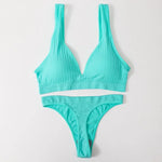 Women Seamless Bra And Panties Set Push Up Bras High Leg Cut Thongs Sport Wireless Brassiere Sexy Lingerie Ribbed Underwear