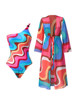 Sexy Off Shoulder Colorful Women One Piece Swimsuit With Beach Cover Ups Fashion Lady Bikini Swimwear Bathing Suit Beachwear