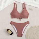 Solid Brown Ribbed Swimwears Sexy Bikinis Sets Push Up Swimsuit Woman 2026 Summer Back Lace-up Bathing Suit Bikini Dames Biquini