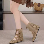 Simple Retro Tassel Western Boots for Women 2026 New Round Toe Height-Increasing Short Boots Summer Cool Boots