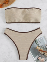 Contrast Binding Bandeau Bikinis 2026 Women Sexy Swimsuit Solid Padded Swimwear Female Bathing Suit Swimming Summer Beachwear
