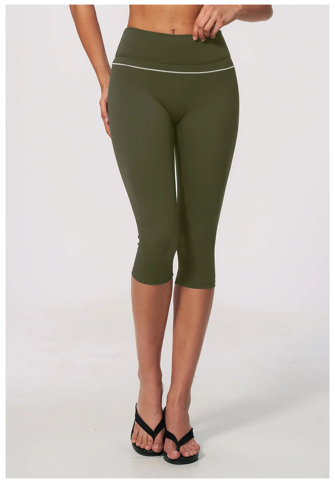 Hip Lifting Midi Length Yoga Pants Women Contrast Color Gym Sports High Waist Capri Trousers Breathable Fitness Running Leggings