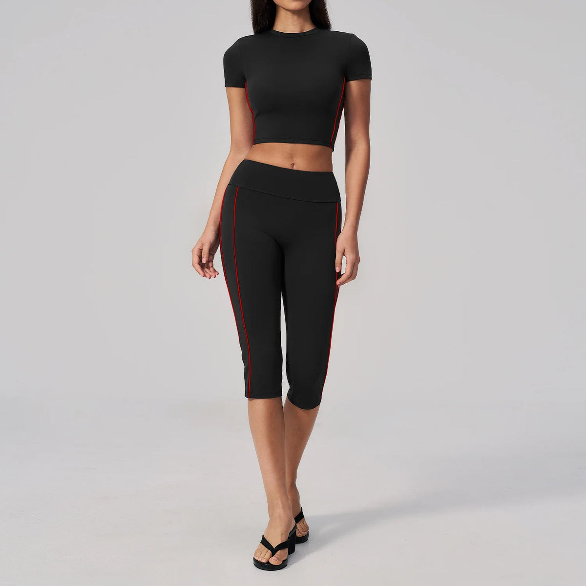 Color Blocked Yoga Suit Women Tracksuit Short Sleeve Shock-absorbing Sports T Shirts High Waist Pants Gym Running Fitness Suits