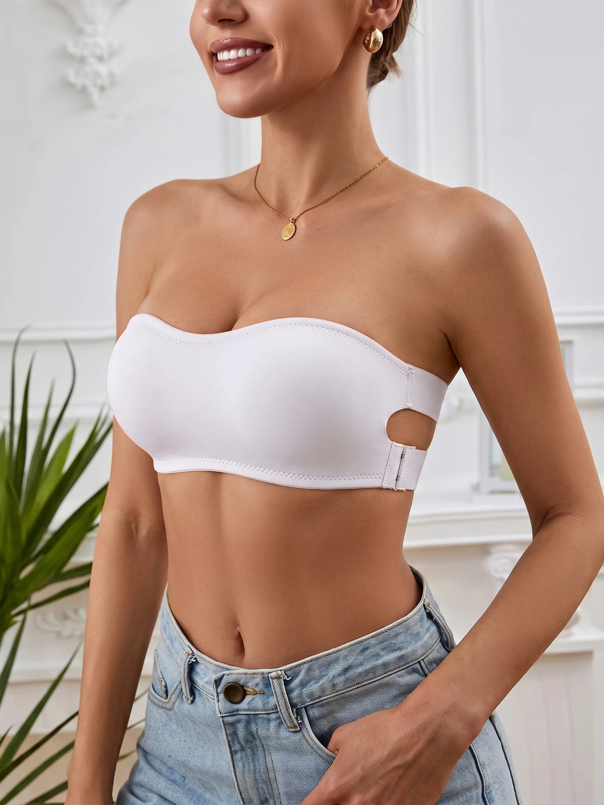 Women's Wireless Strapless Bra Bralette Side Cut-out Push up Bra Breathable Back Unpadded Comfort Bra