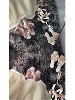 Brand New Vintage y2k Square Toe Mules Pumps Gothic Ruffles Lolita Bow-knot Block Heels Ribbon Tie Ballet Shoes Women