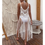 3 Colors Hollow Out Fringe Tassel Knitted Crochet Tunic Beach Cover Up Cover-ups Beach Dress Beach Wear Beachwear Female V3847