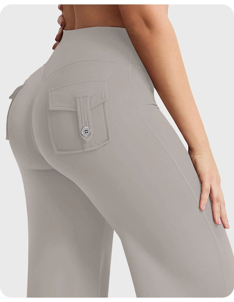 High Waist Pocket Yoga Pants for Women - Stretch Breathable Gym Workout Leisure Tummy Control Tights with Pockets