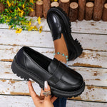 Women Penny Platform Loafer Shoes Slip On Chunky Lug Sole Round Toe Vintage Preppy Office Casual Dress Shoes