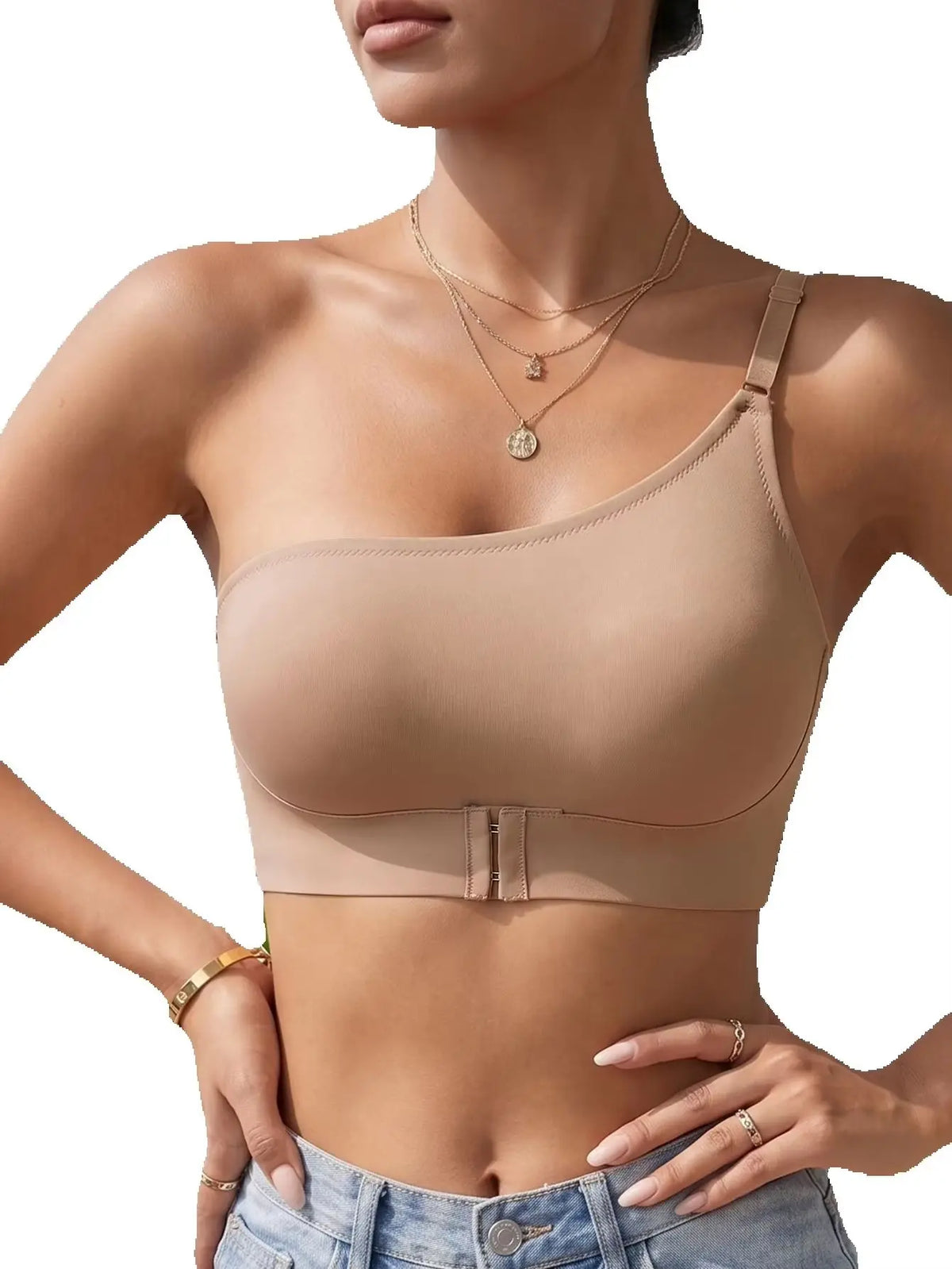 Solid Women's One Shoulder Seamless Bra Front Closure Thin Breathable Comfort Wireless Lingerie